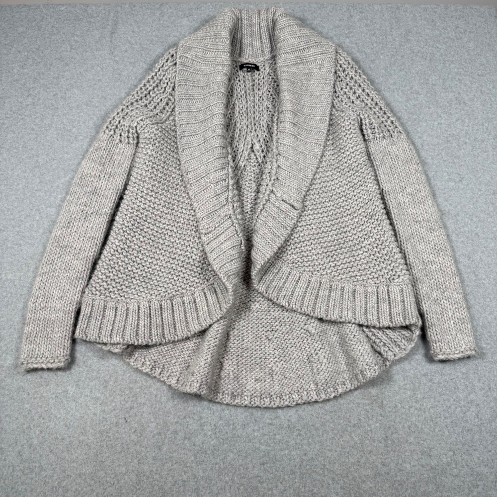 Express Womens Gray Chunky Knit Wool Alpaca Blend Shawl Collar Cardigan XS